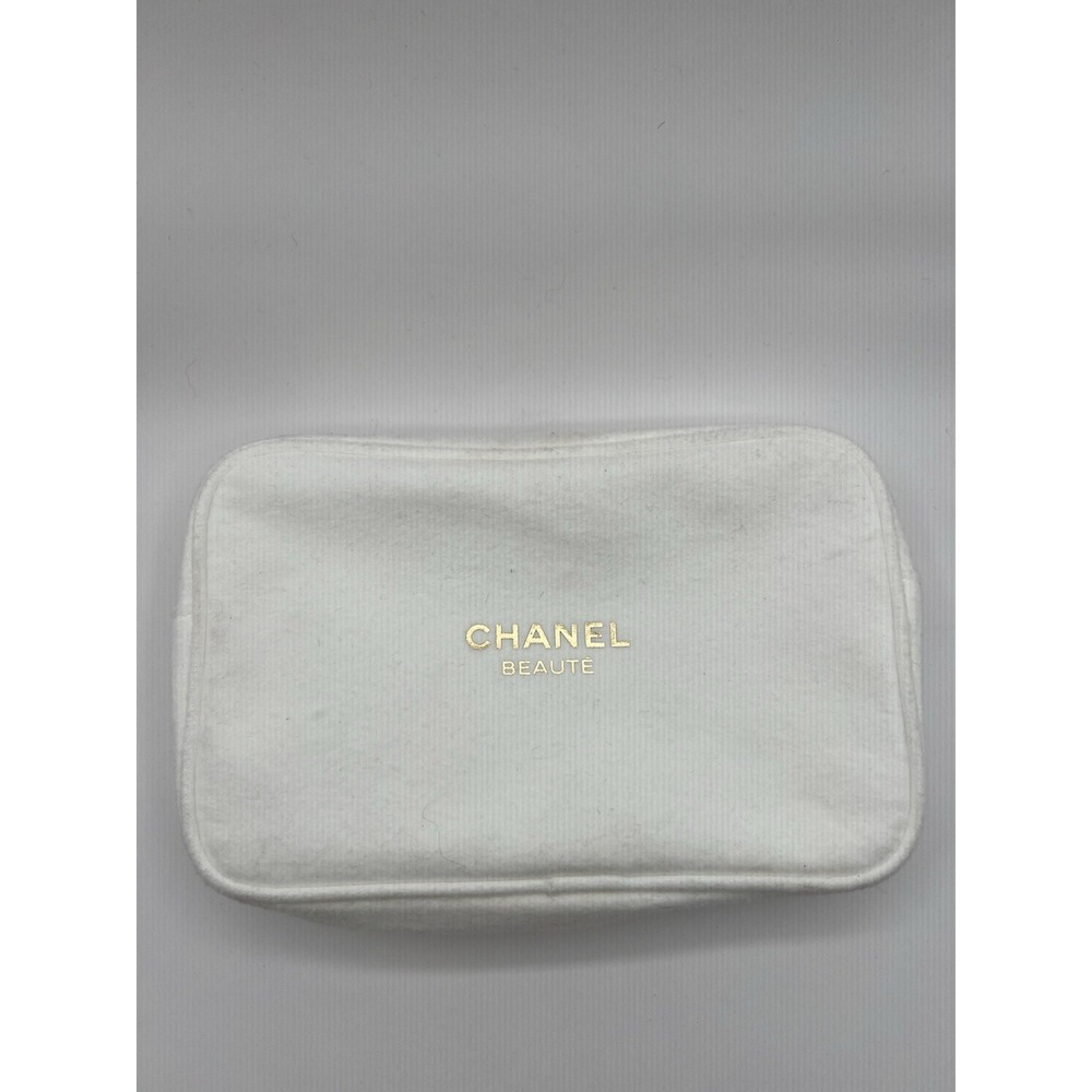 Chanel White Make up Cosmetic Toiletry Bag case